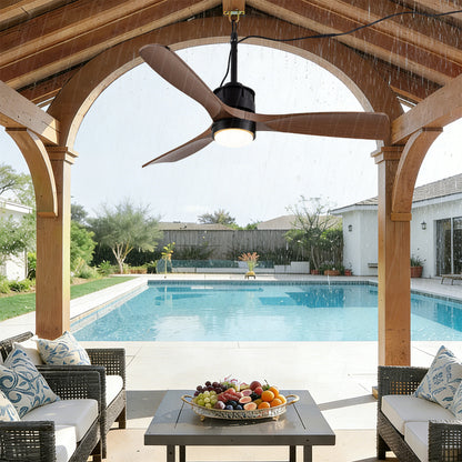 42" Matte Black & Wood Outdoor Ceiling Fan with LED Light - view 3