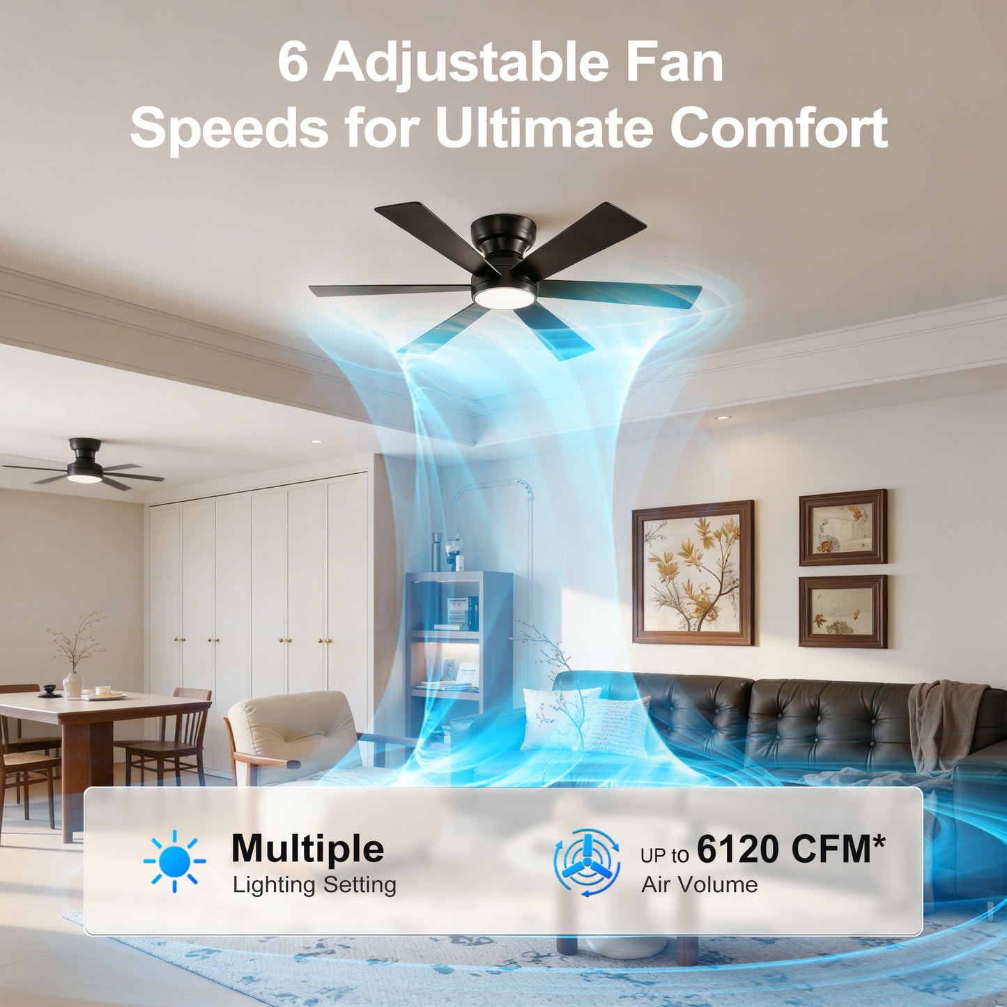 46" Matte Black Flush Mount Ceiling Fan with Remote - view 12