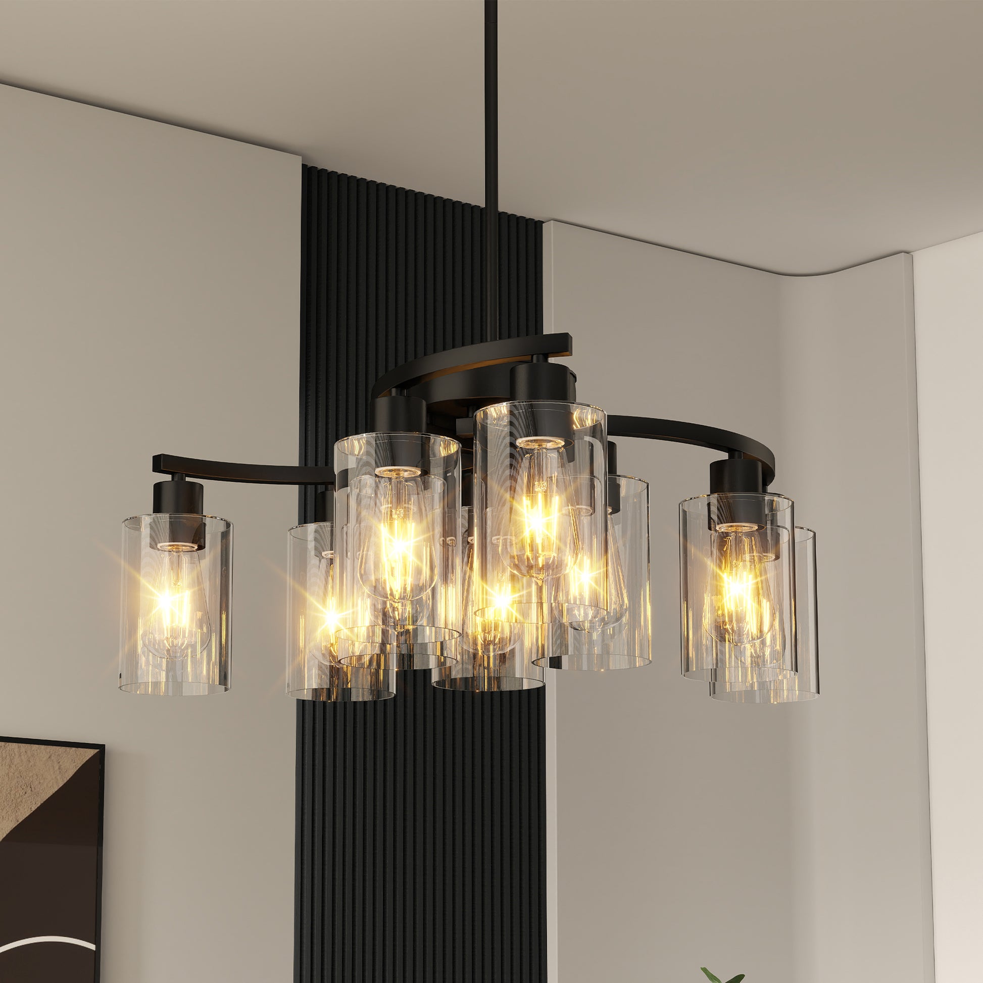 9-Light Black Farmhouse Chandelier with Clear Glass - view 5