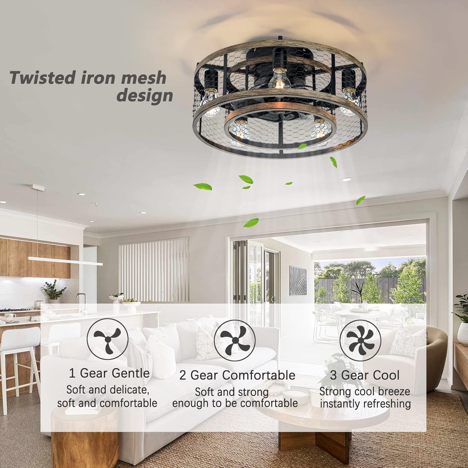 20" Matte Black Caged Ceiling Fan with Remote - view 12