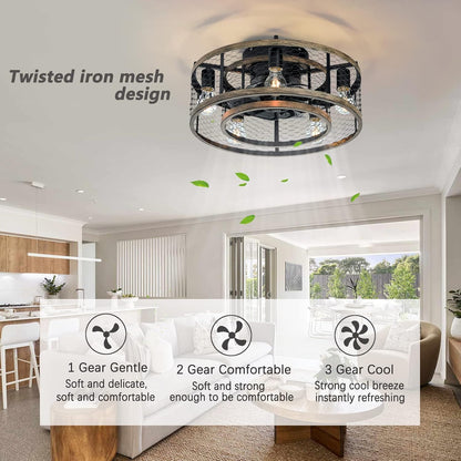20" Matte Black Caged Ceiling Fan with Remote - view 12