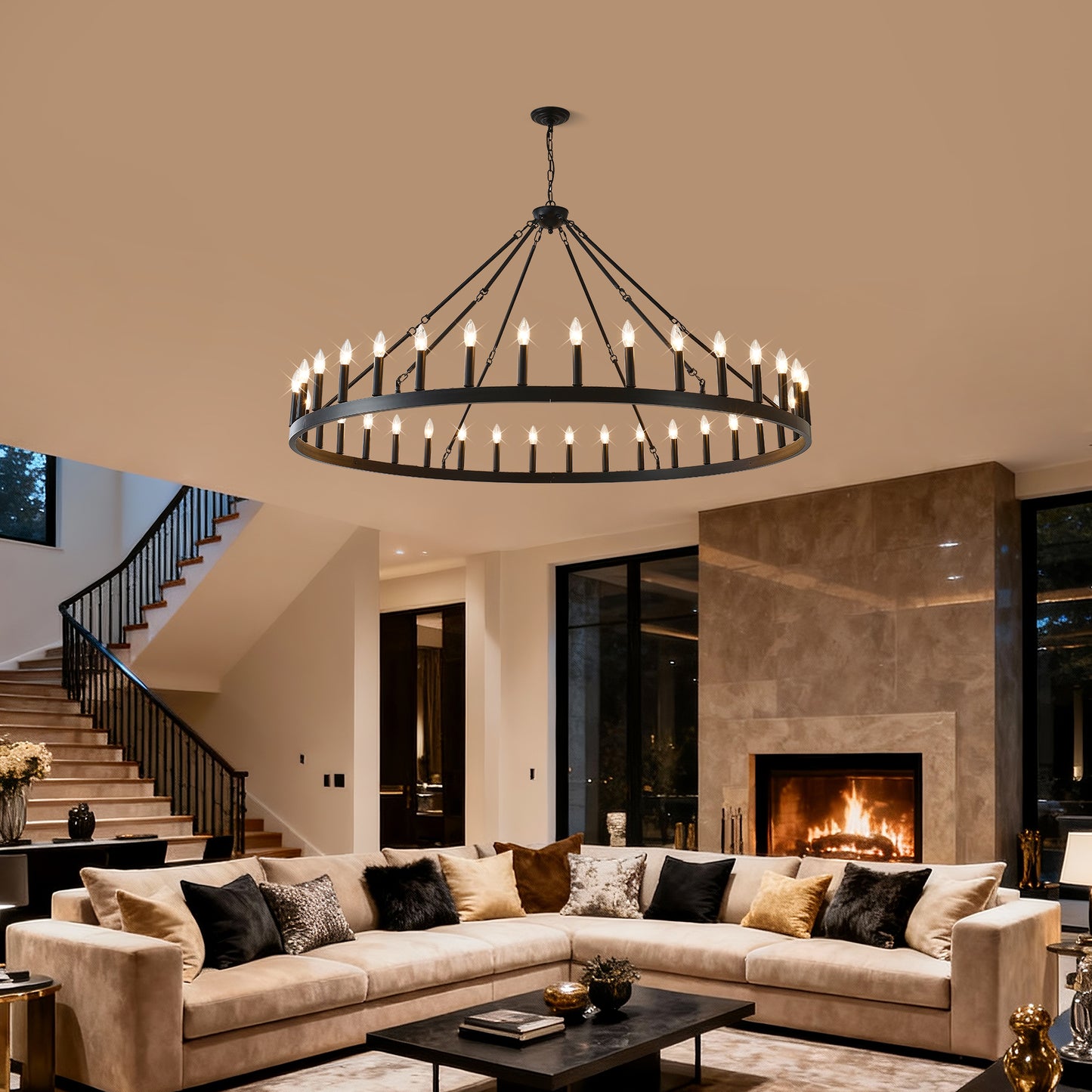 63.8" 36-Light Wagon Wheel Farmhouse Chandelier - view 4