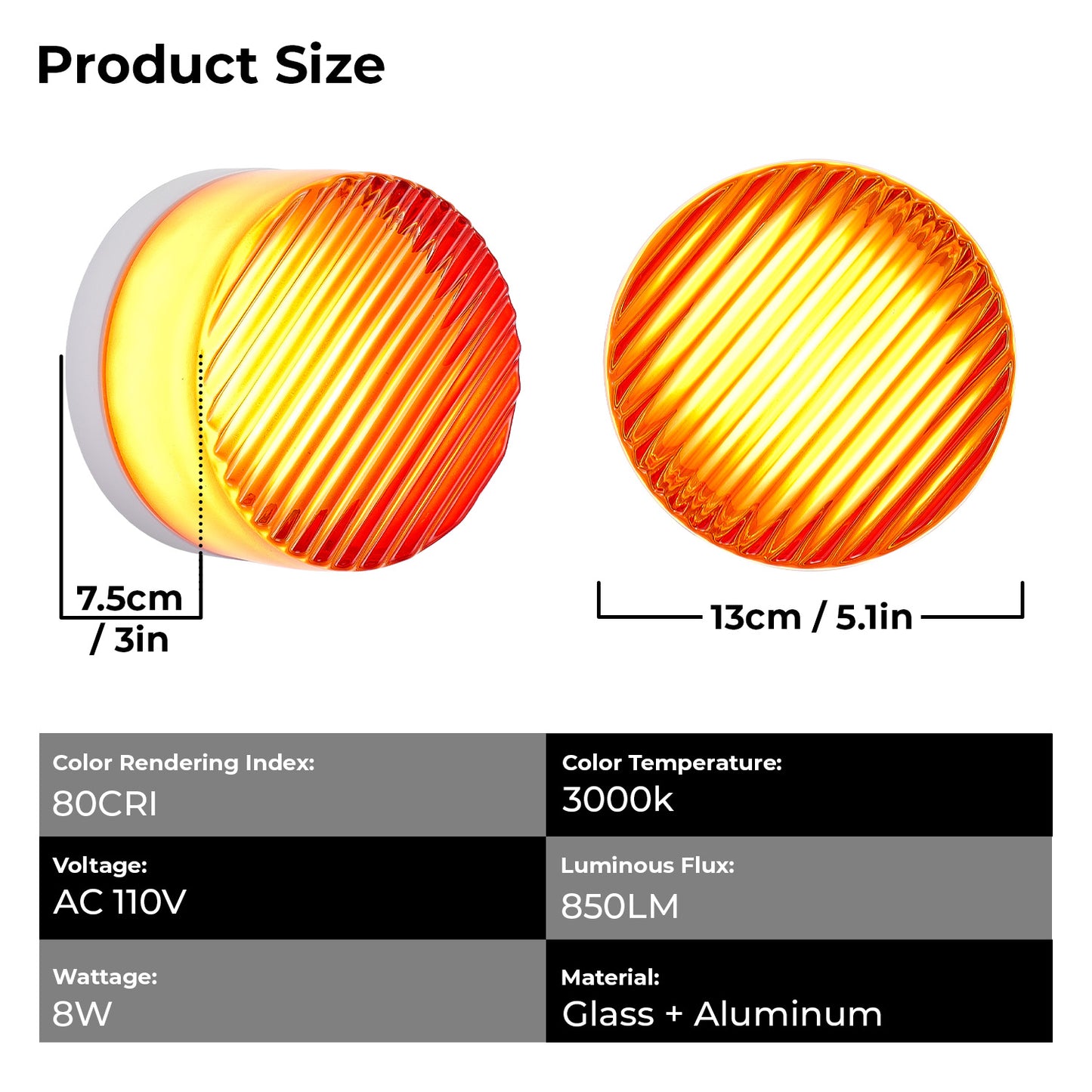 Red Round LED Wall Light with Striped Glass - view 5