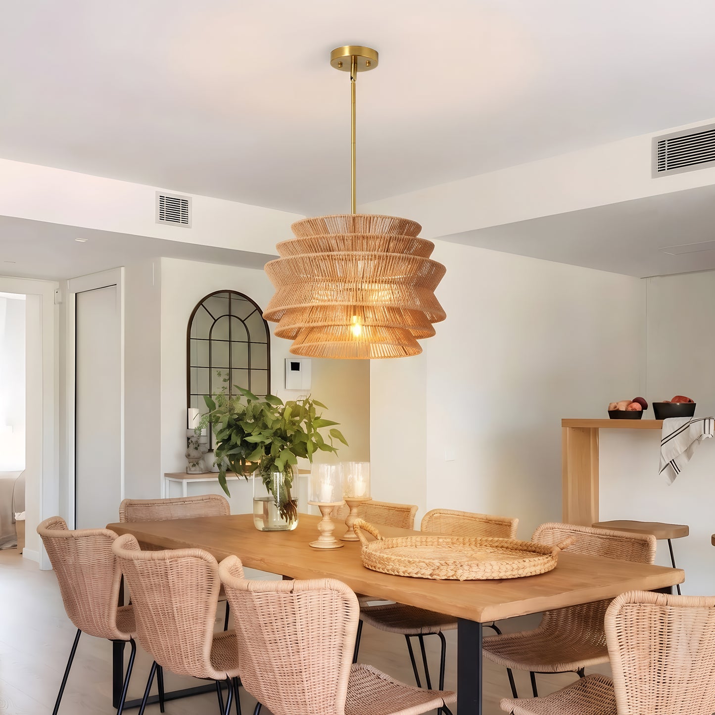 17.3" Hand-Woven Rattan Farmhouse Chandelier - view 3