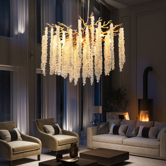 24" Gold Cascading Crystal Pendant Light