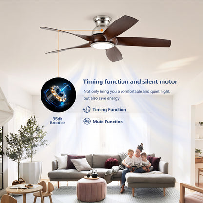 56" Nickel & Wood Ceiling Fan with Remote - view 9