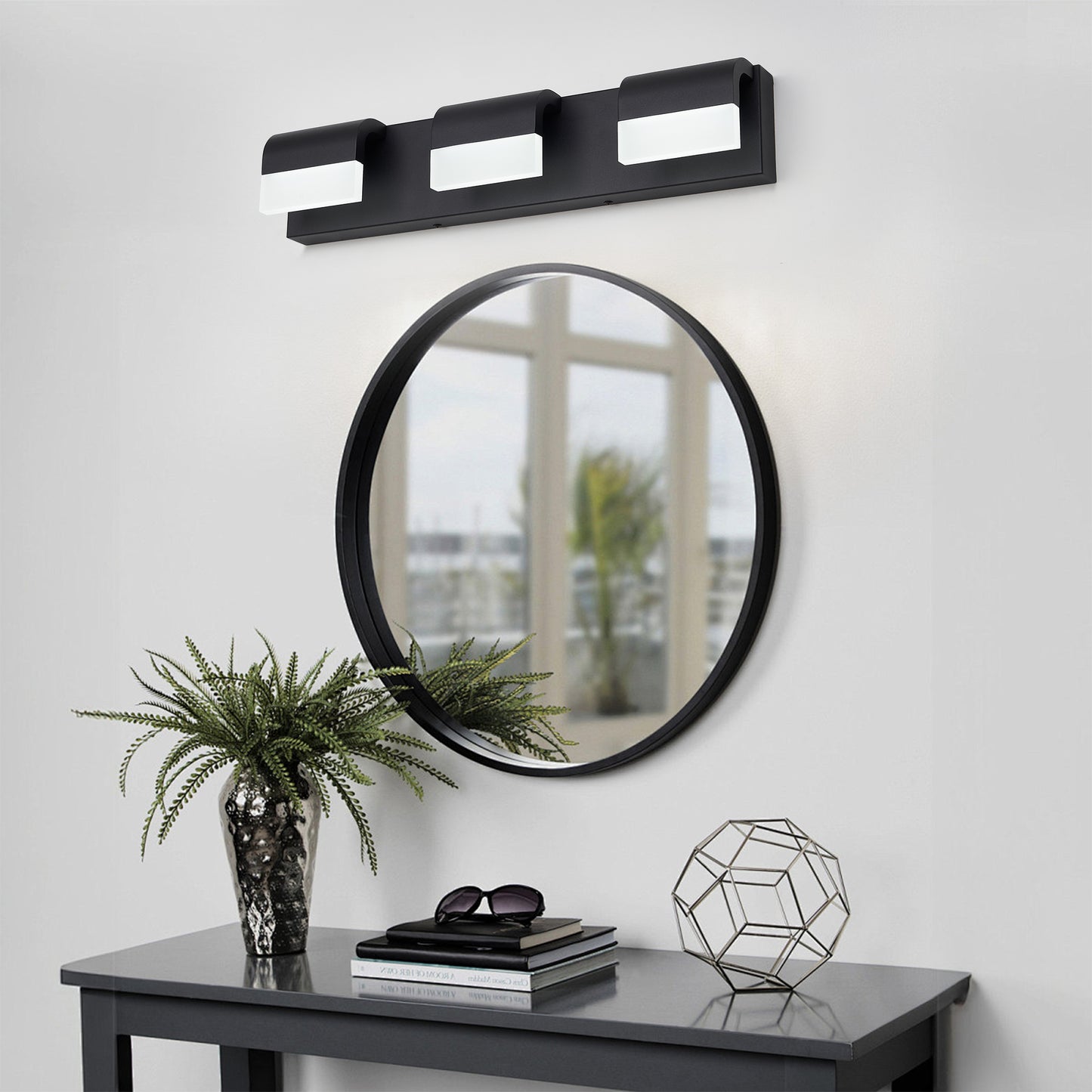 3-Light Matte Black Dimmable LED Vanity Light