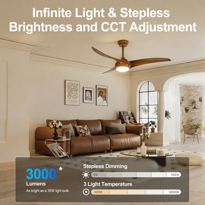 52" Wood Finish Ceiling Fan with LED Light and Remote - view 7