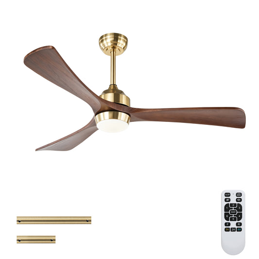 52" Gold Solid Wood Ceiling Fan with Remote