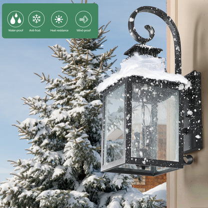 23"H Black Outdoor Wall Lantern with Seeded Glass, Set of 2 - view 7