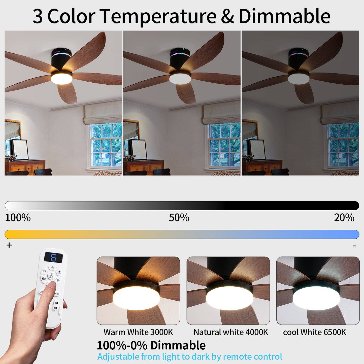 52" Matte Black 5-Blade Ceiling Fan with LED Light - view 7