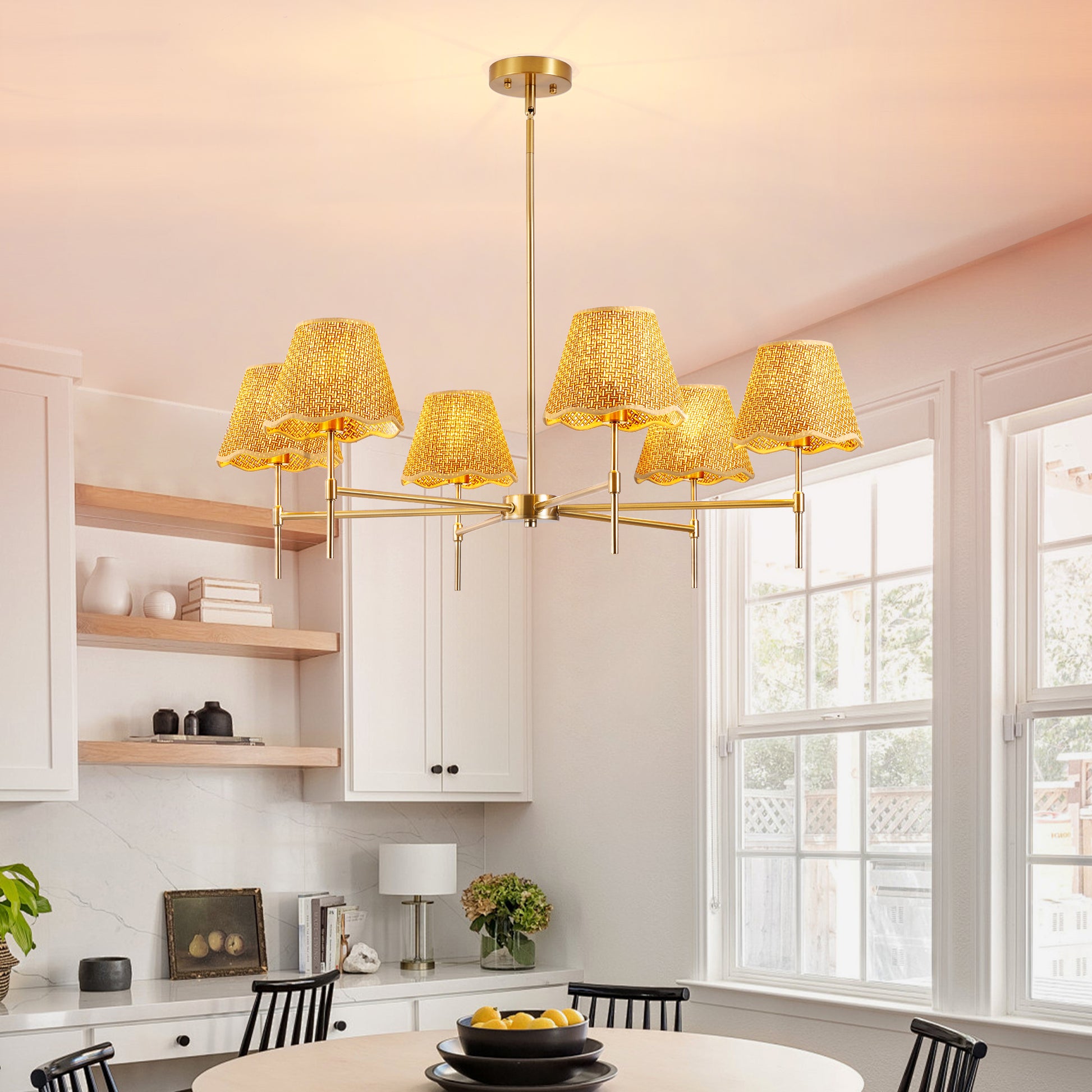 6-Light Gold Boho Rattan Pendant Chandelier - view 4