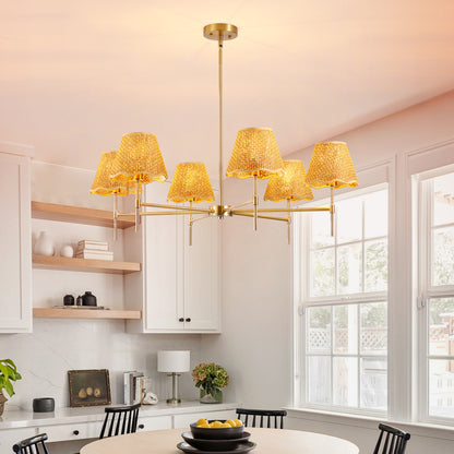 6-Light Gold Boho Rattan Pendant Chandelier - view 4