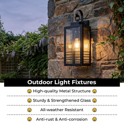 18" Matte Black Outdoor Wall Lantern with Glass Shade - view 7