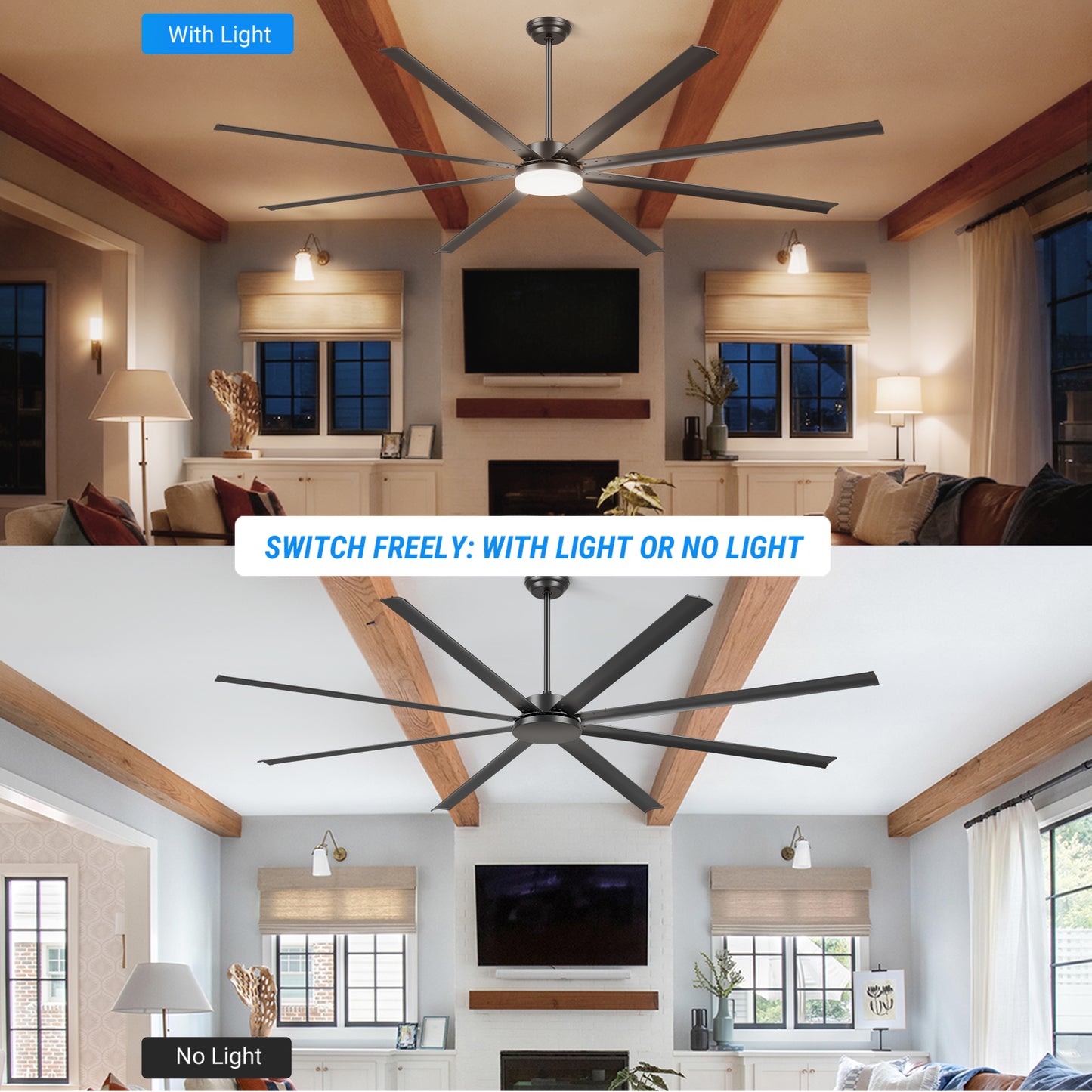 96" Black Industrial Ceiling Fan with Remote - view 7