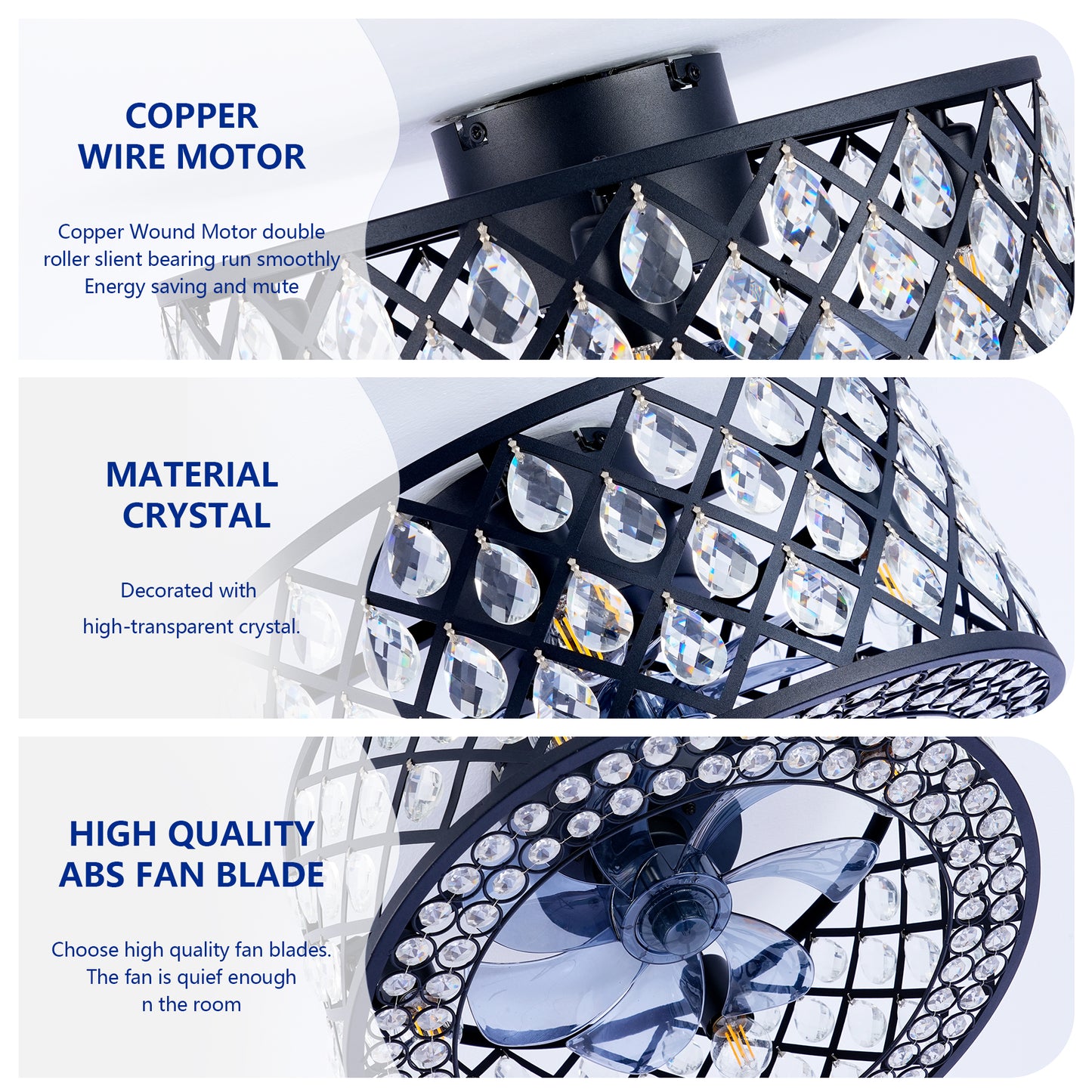 18.11" Crystal Flush Mount Ceiling Fan with Remote - view 16