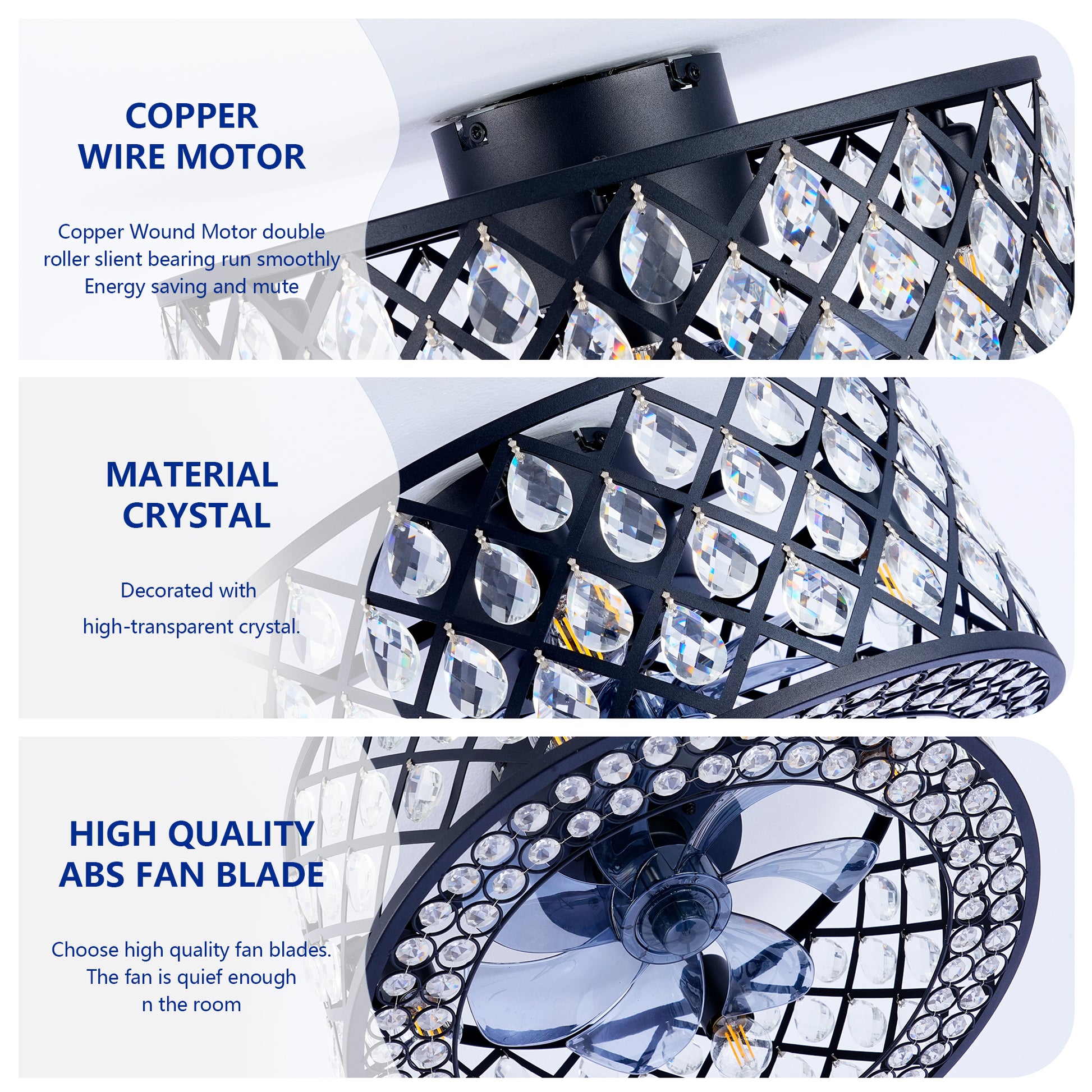 18.11" Crystal Flush Mount Ceiling Fan with Remote - view 16