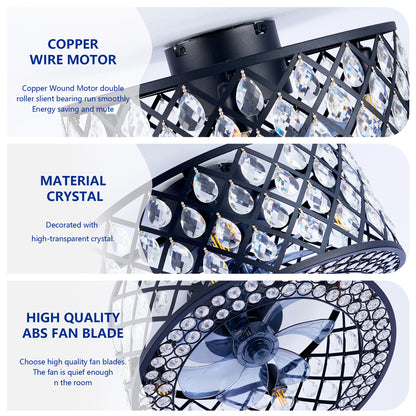 18.11" Crystal Flush Mount Ceiling Fan with Remote - view 16