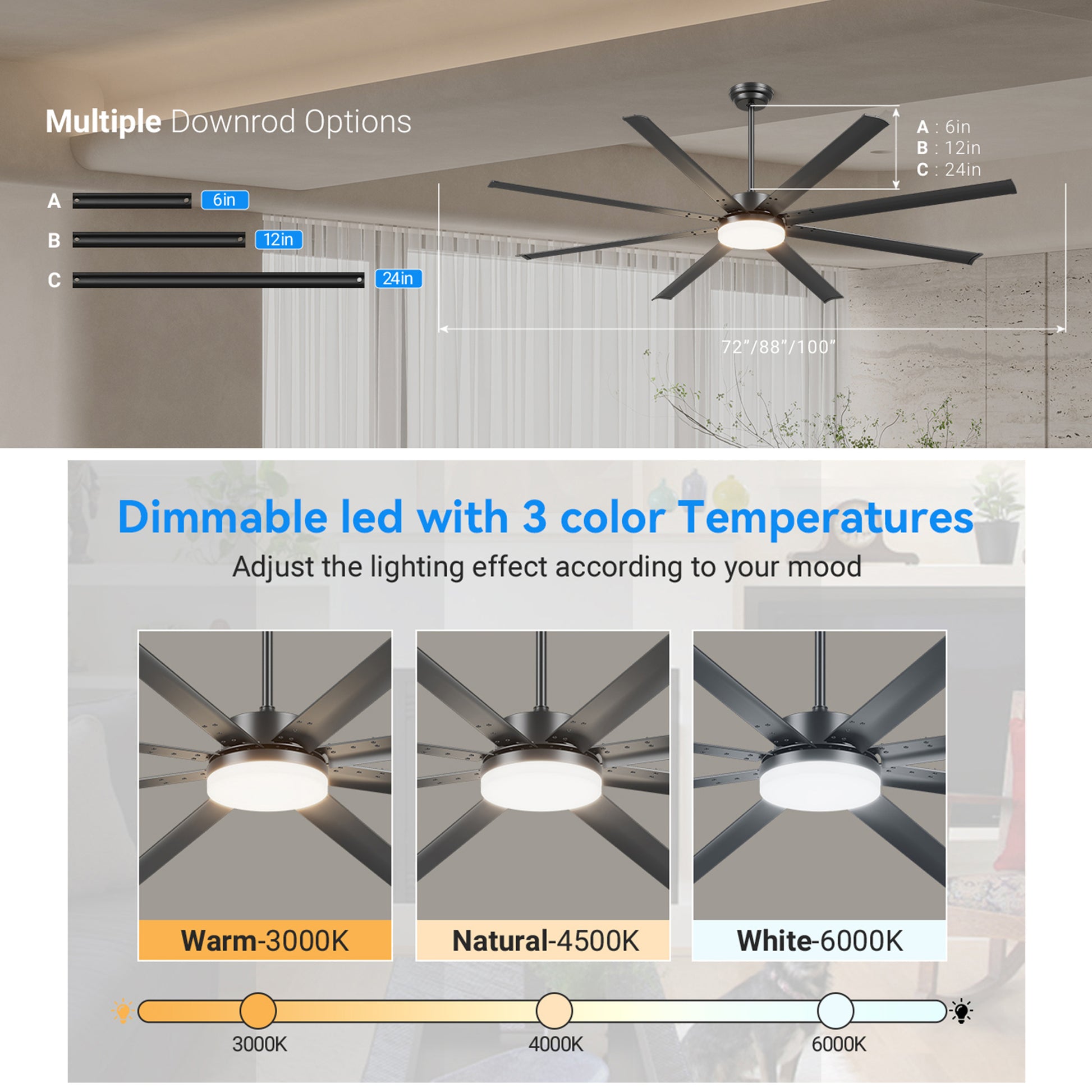 88" Black Industrial Ceiling Fan with Remote - view 8
