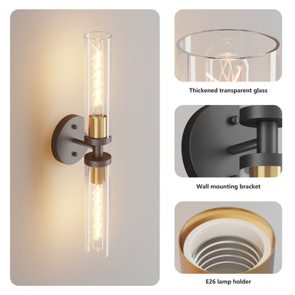 Black & Gold Wall Sconce with Clear Glass, Set of 2 - view 5