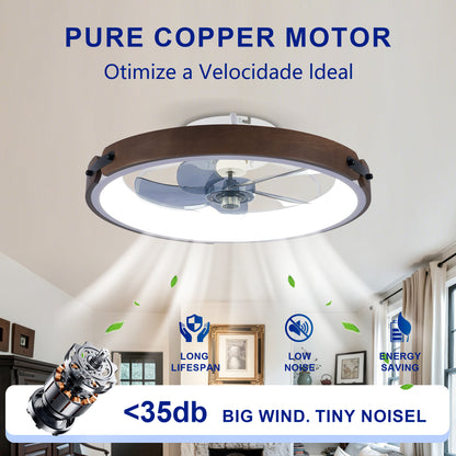 20" Walnut & Black Flush Mount Ceiling Fan with Dimmable LED - view 12