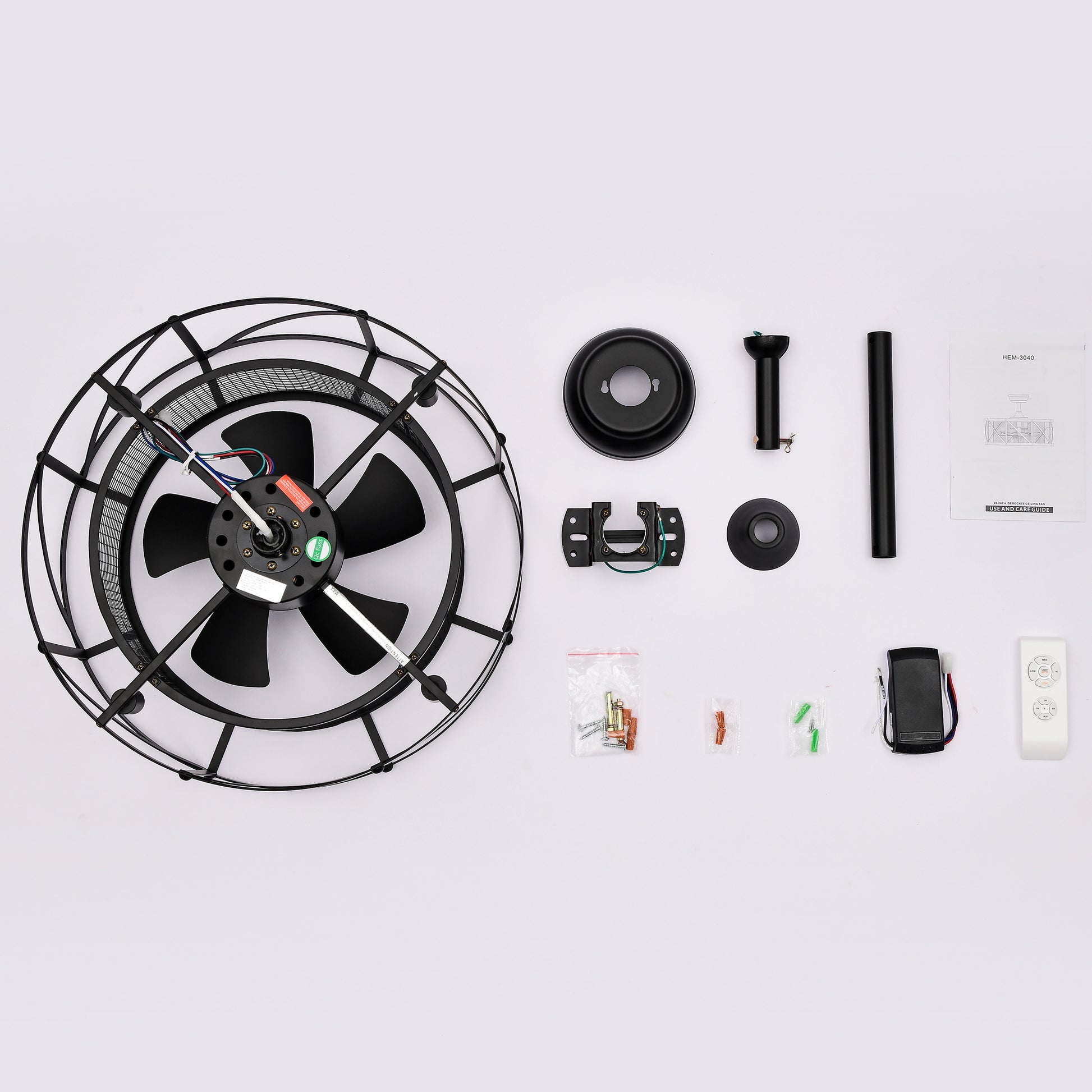20" Matte Black Industrial Ceiling Fan with Remote - view 13