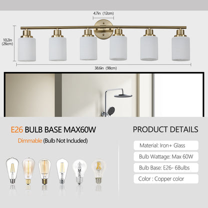 39" 6-Light Gold Vanity Wall Light with Frosted Glass - view 8
