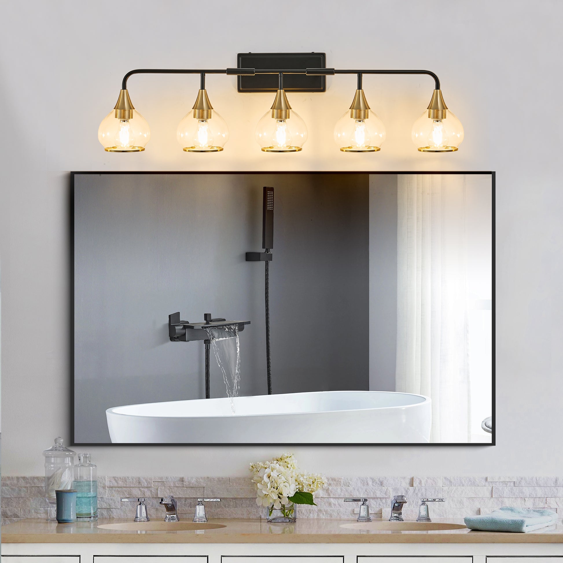 40" 5-Light Black & Gold Vanity Wall Light with Clear Glass - view 3