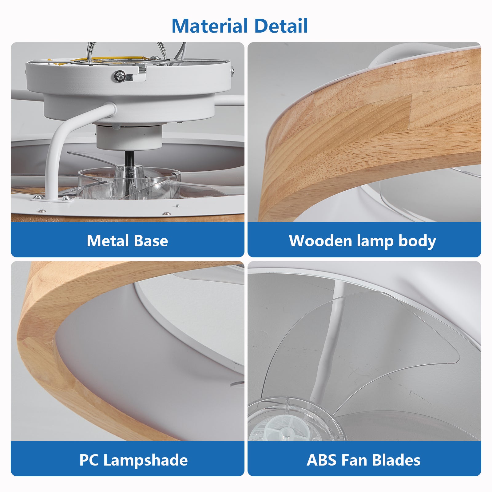 20" Wood Low Profile Flush Mount Ceiling Fan with Dimmable LED - view 7