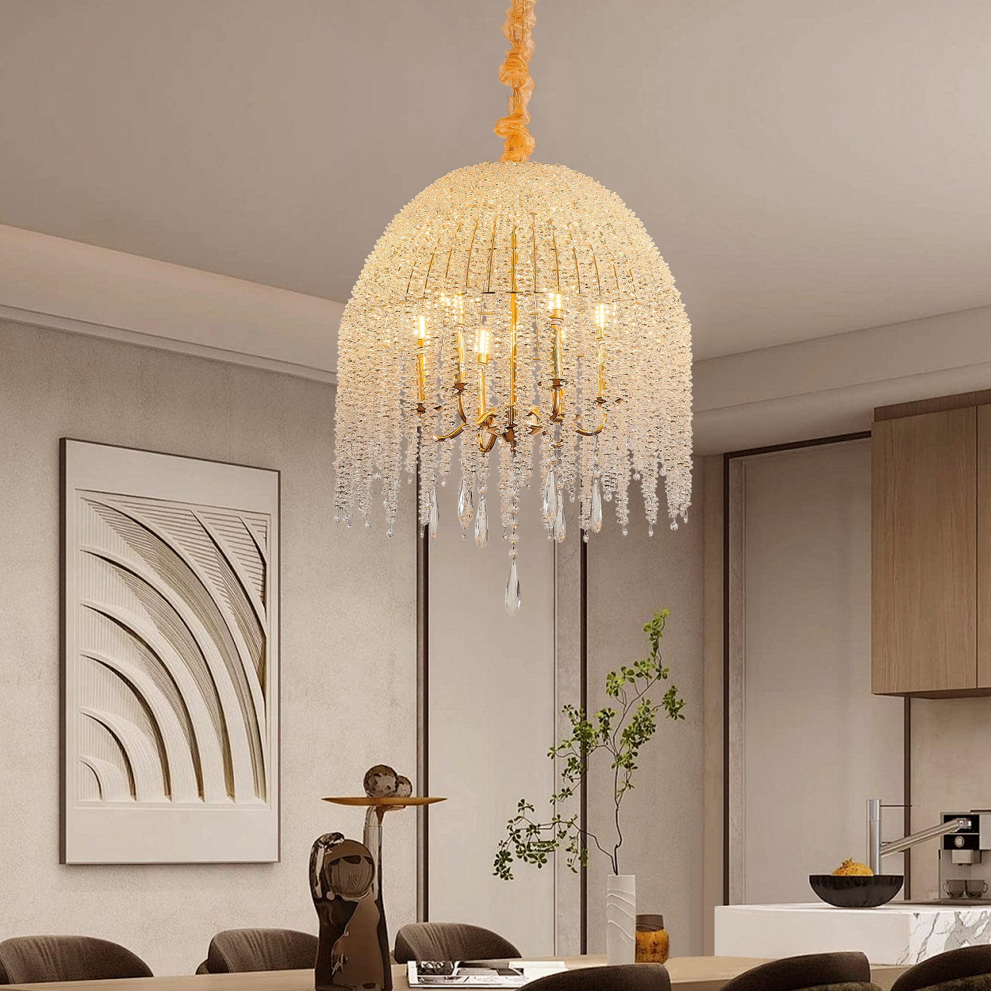 20" 6-Light Gold Crystal Waterfall Chandelier - view 2