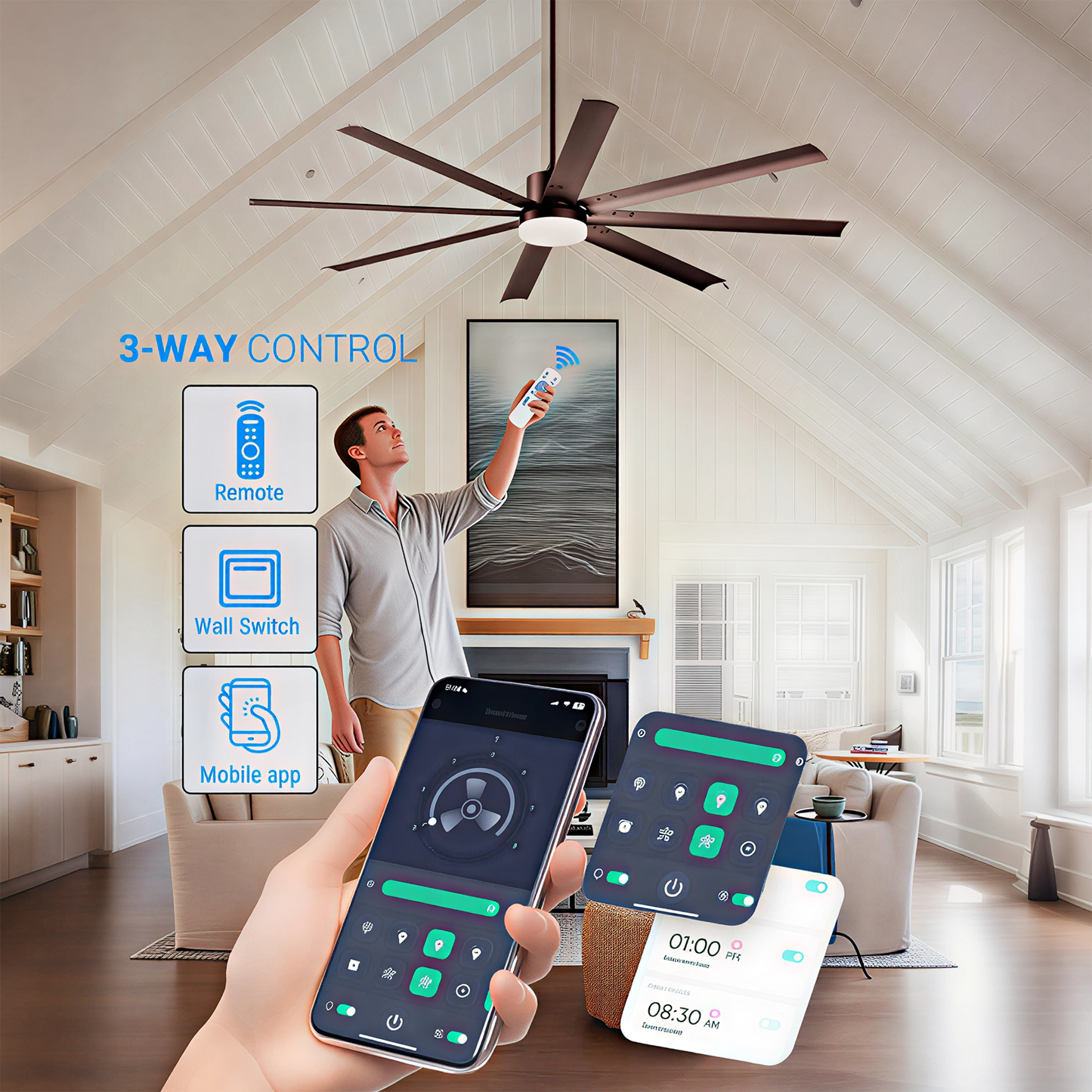 72" Industrial Coffee Ceiling Fan with Remote - view 4