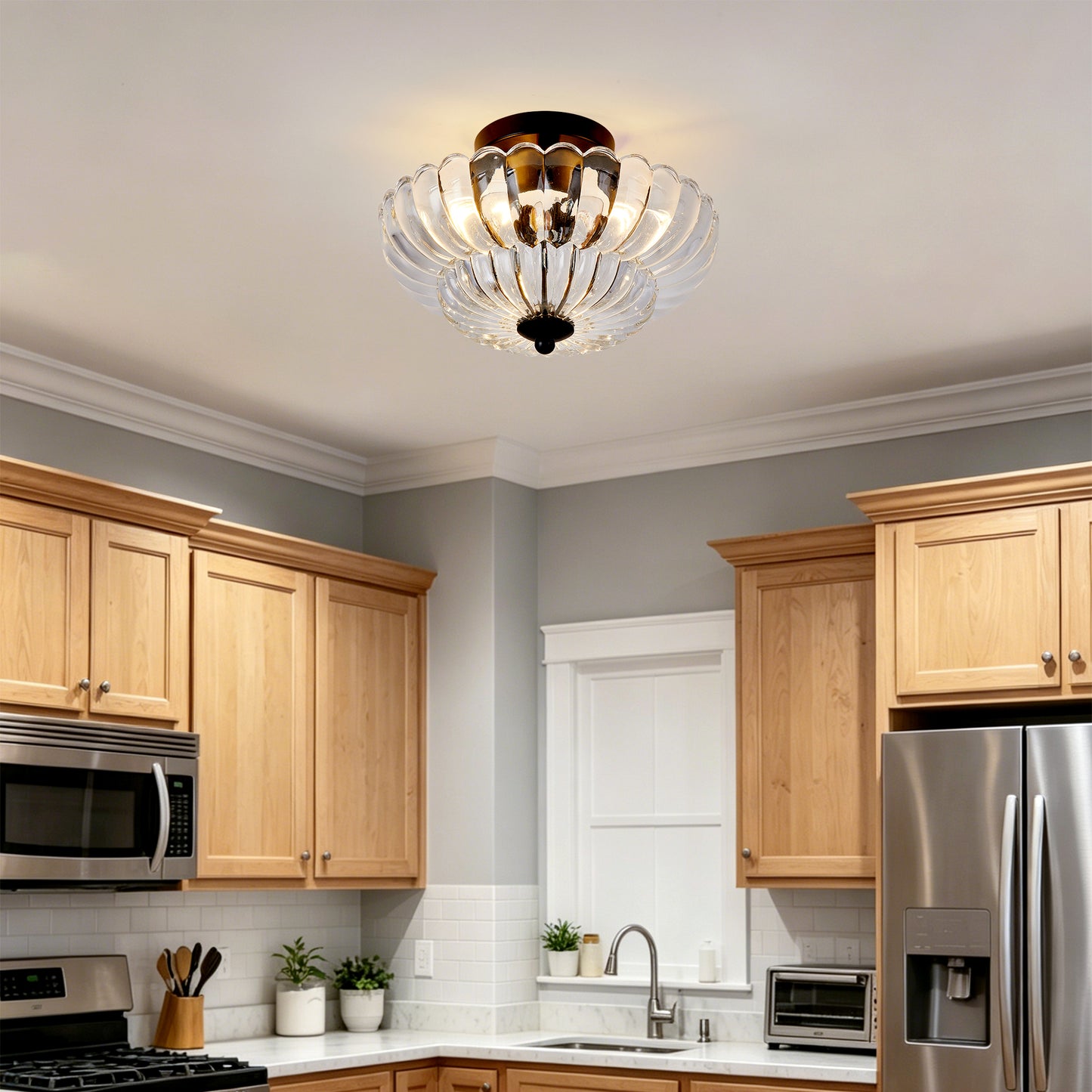 3-Light Black Smoky Gray Glass Semi Flush Mount Ceiling Light - view 4
