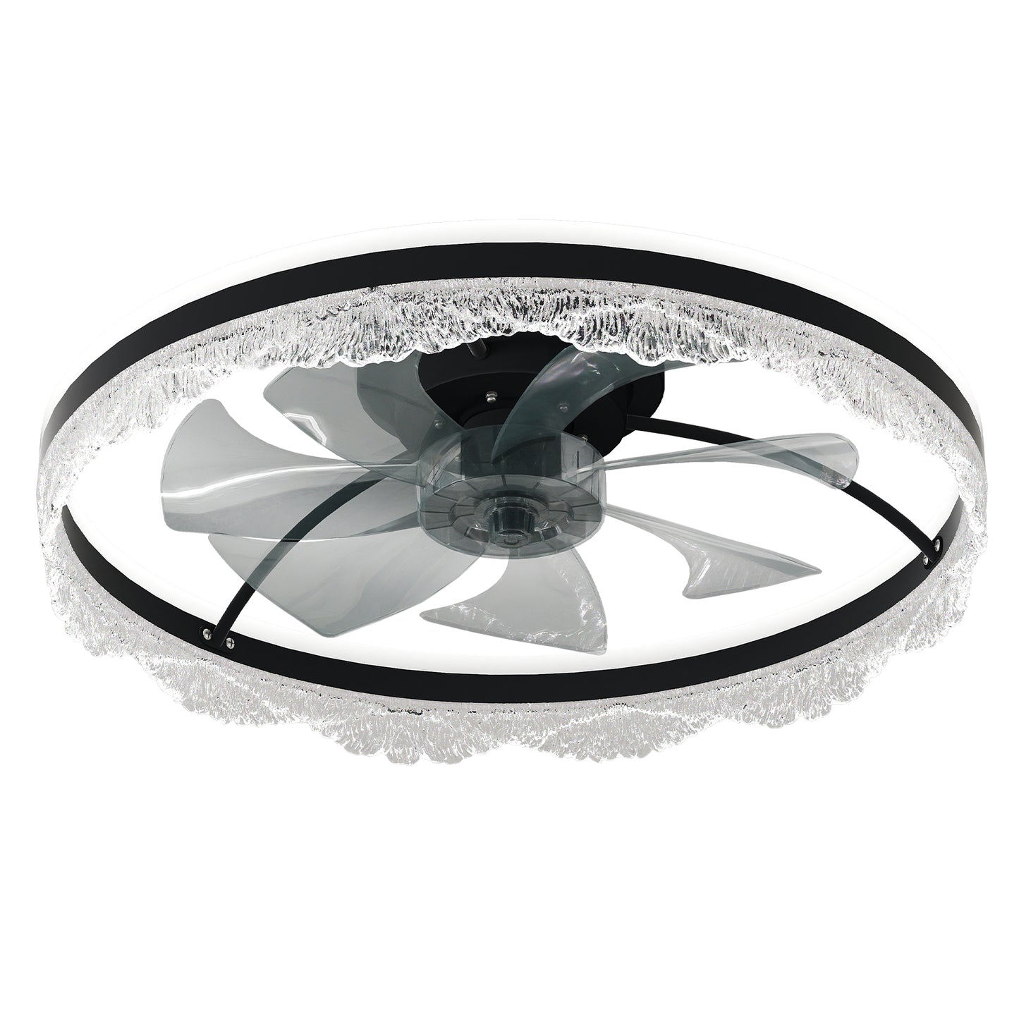 24" Black Crystal Flush Mount Ceiling Fan with LED - view 9