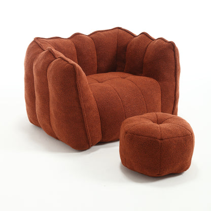 Soft Chenille Bean Bag Chair with Footstool – Red & Brown