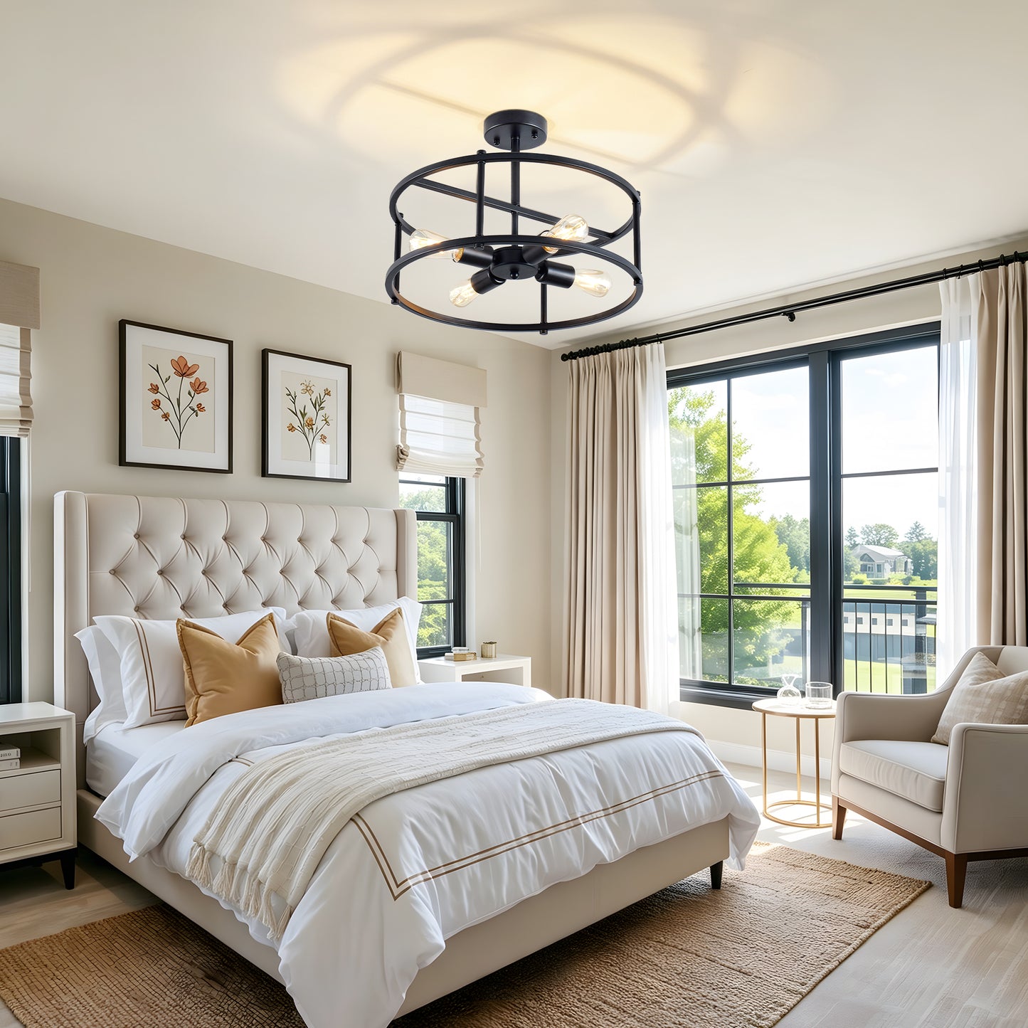 4-Light Black Industrial Semi Flush Mount Chandelier - view 5