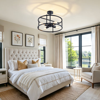 4-Light Black Industrial Semi Flush Mount Chandelier - view 5