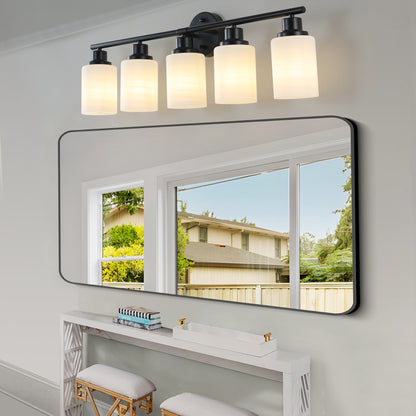 31" 5-Light Black Vanity Light with Frosted Glass