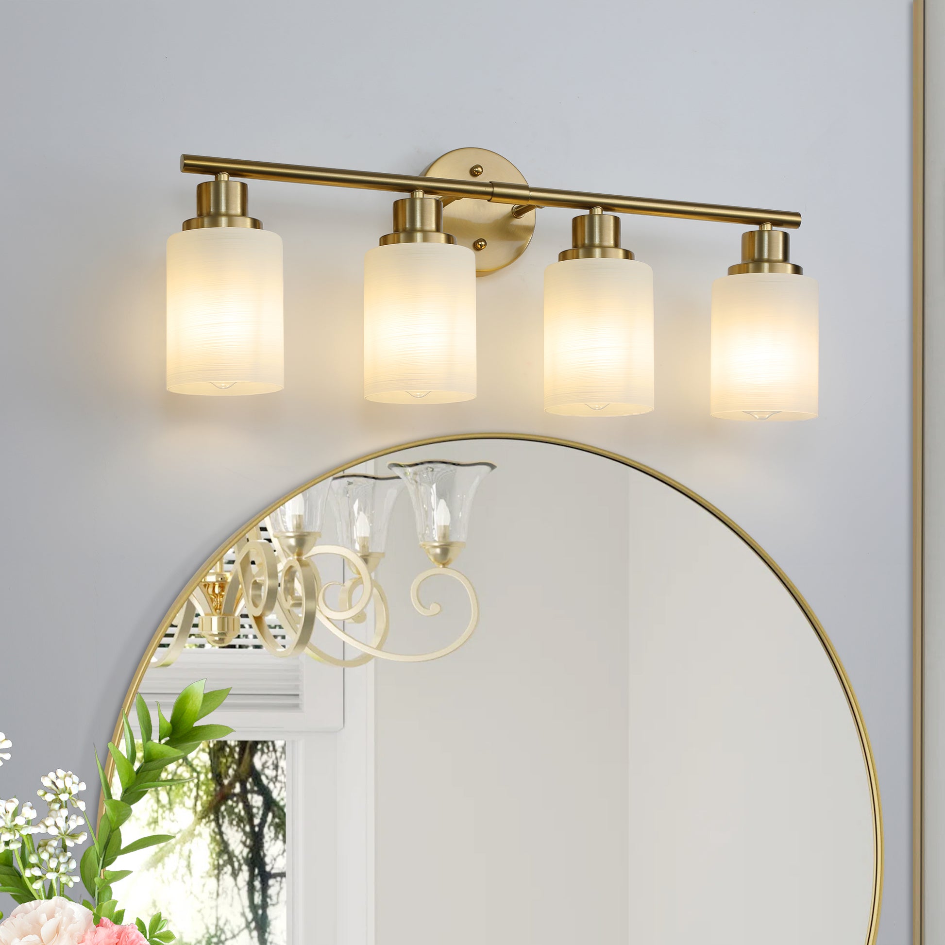 24" 4-Light Gold Vanity Light with Frosted Glass - view 2