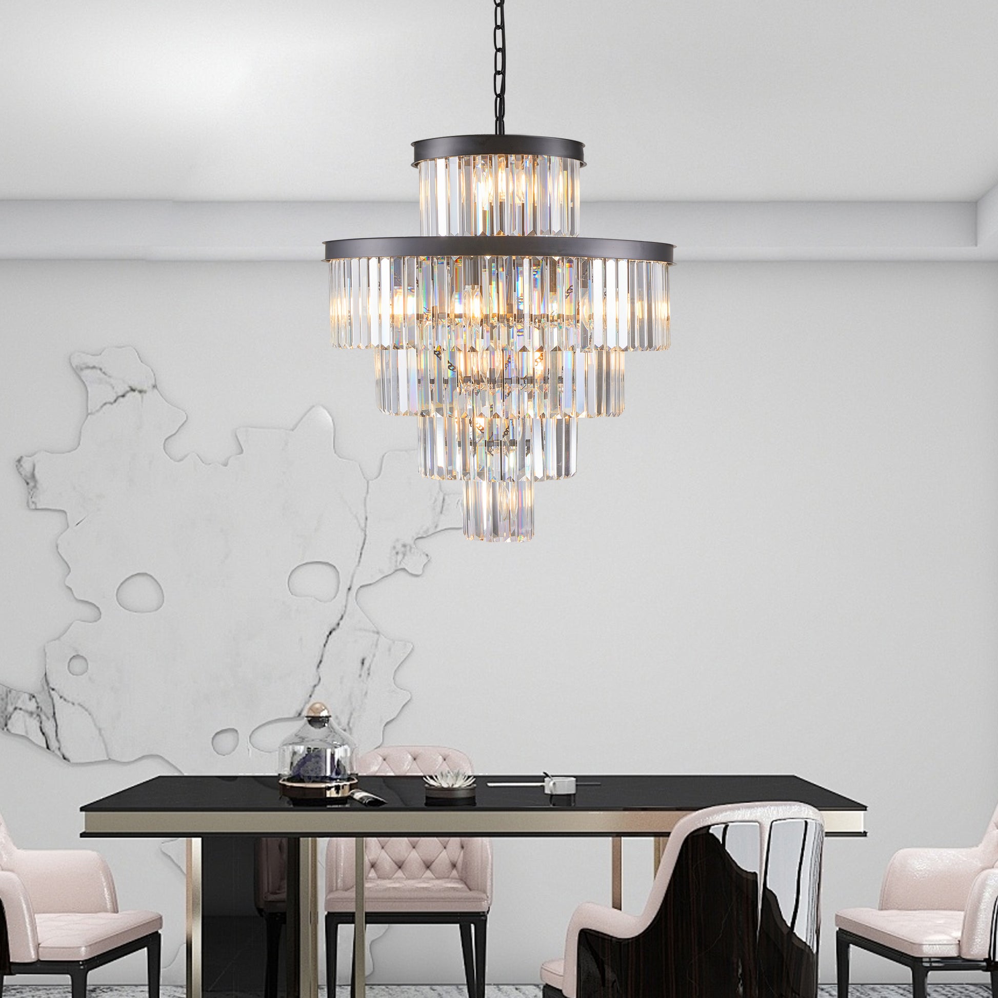 24" 5-Tier Black Crystal Chandelier, 15-Light - view 4