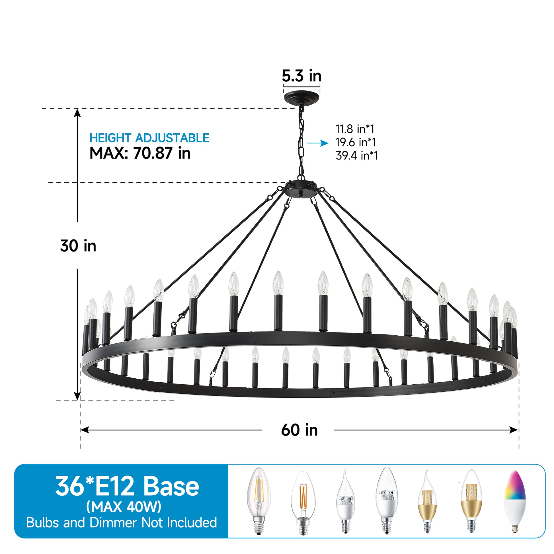 59" Wagon Wheel Farmhouse Chandelier, 36-Light - view 3