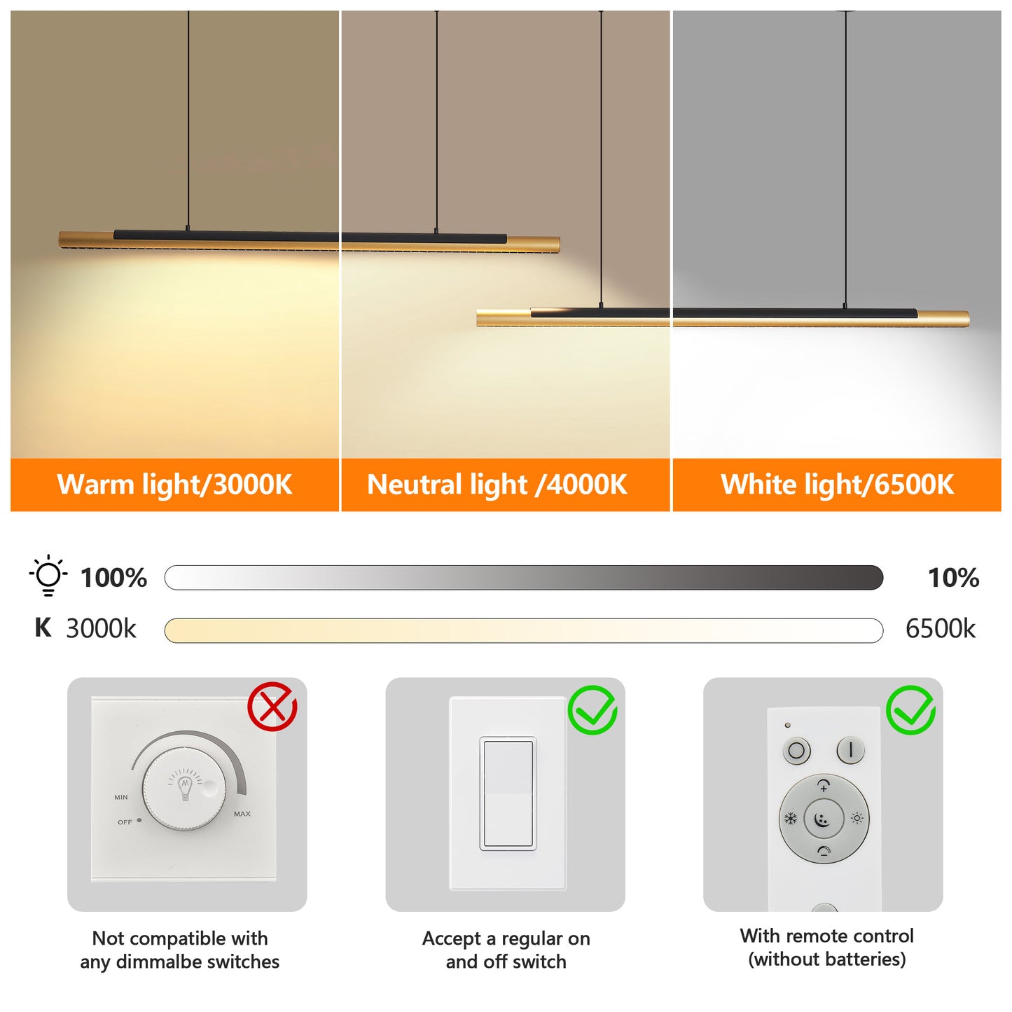 75" Black & Gold Dual Tube LED Pendant Light - view 6