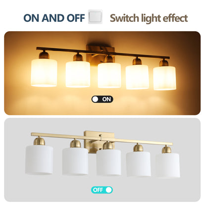 5-Light Gold Vanity Wall Light with Frosted Glass - view 6
