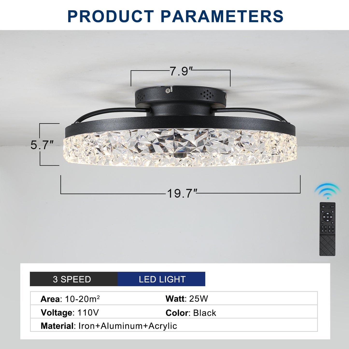 20" Black Low Profile Ceiling Fan with Dimmable LED - view 8