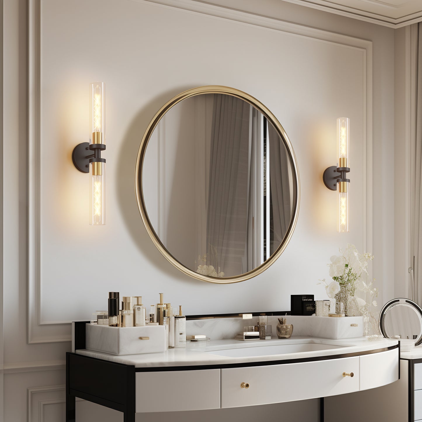 Black & Gold Wall Sconce with Clear Glass, Set of 2 - view 4