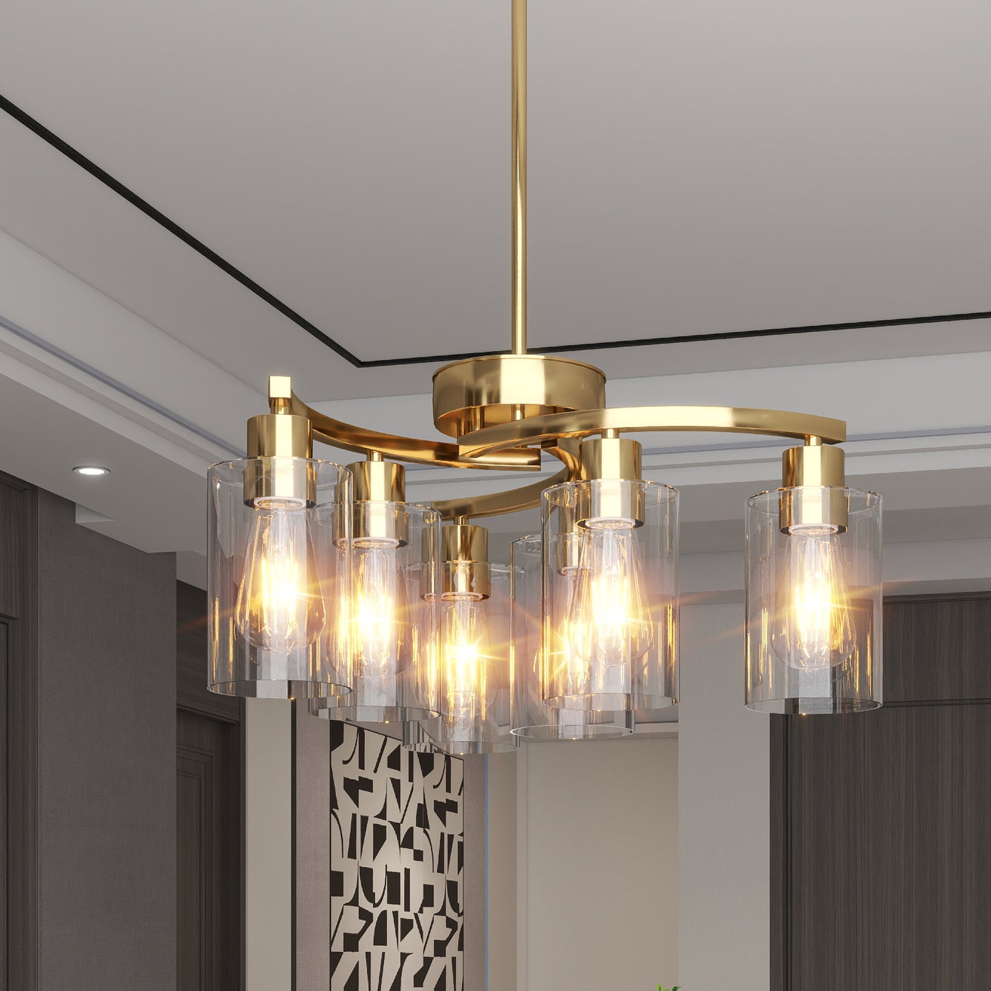 6-Light Gold Chandelier with Clear Glass Shades - view 5