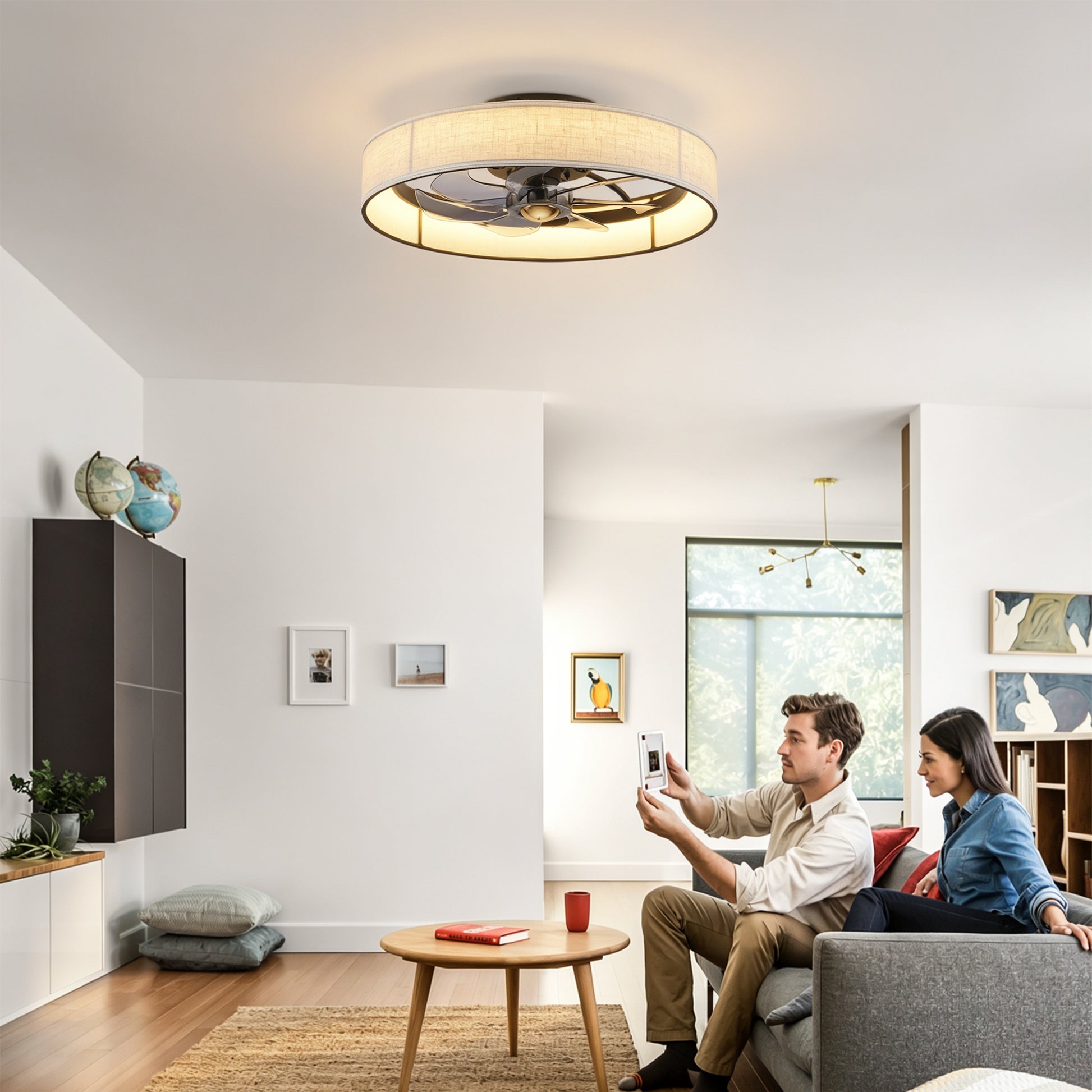 20" Matte Black Fabric Farmhouse Ceiling Fan with Remote - view 3