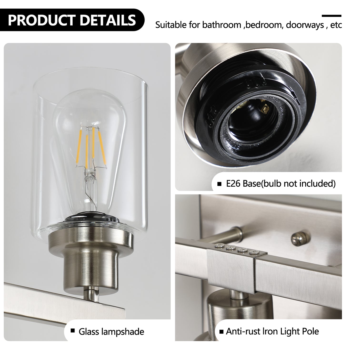 31" 5-Light Brushed Nickel Vanity Light with Clear Glass - view 7