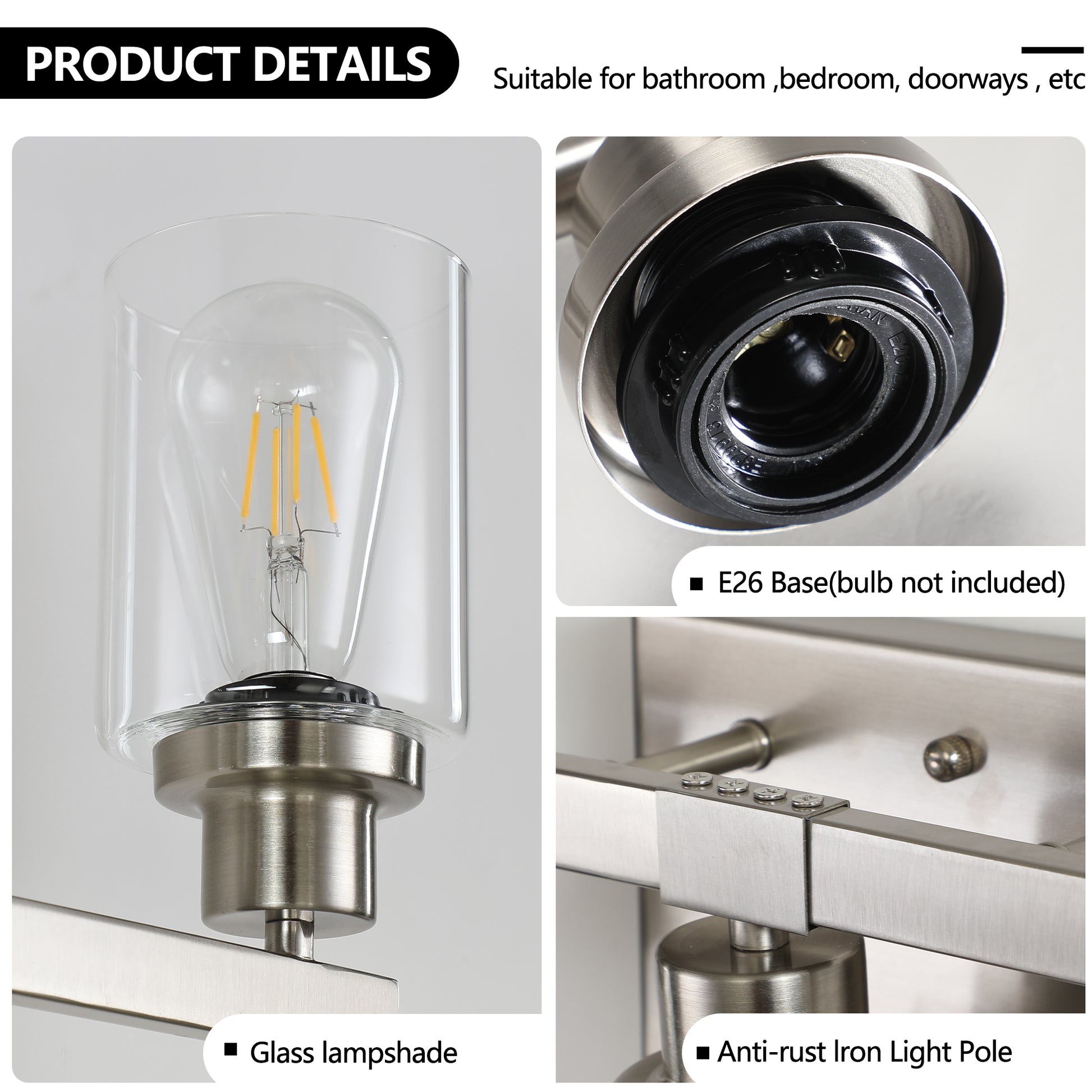 31" 5-Light Brushed Nickel Vanity Light with Clear Glass - view 7
