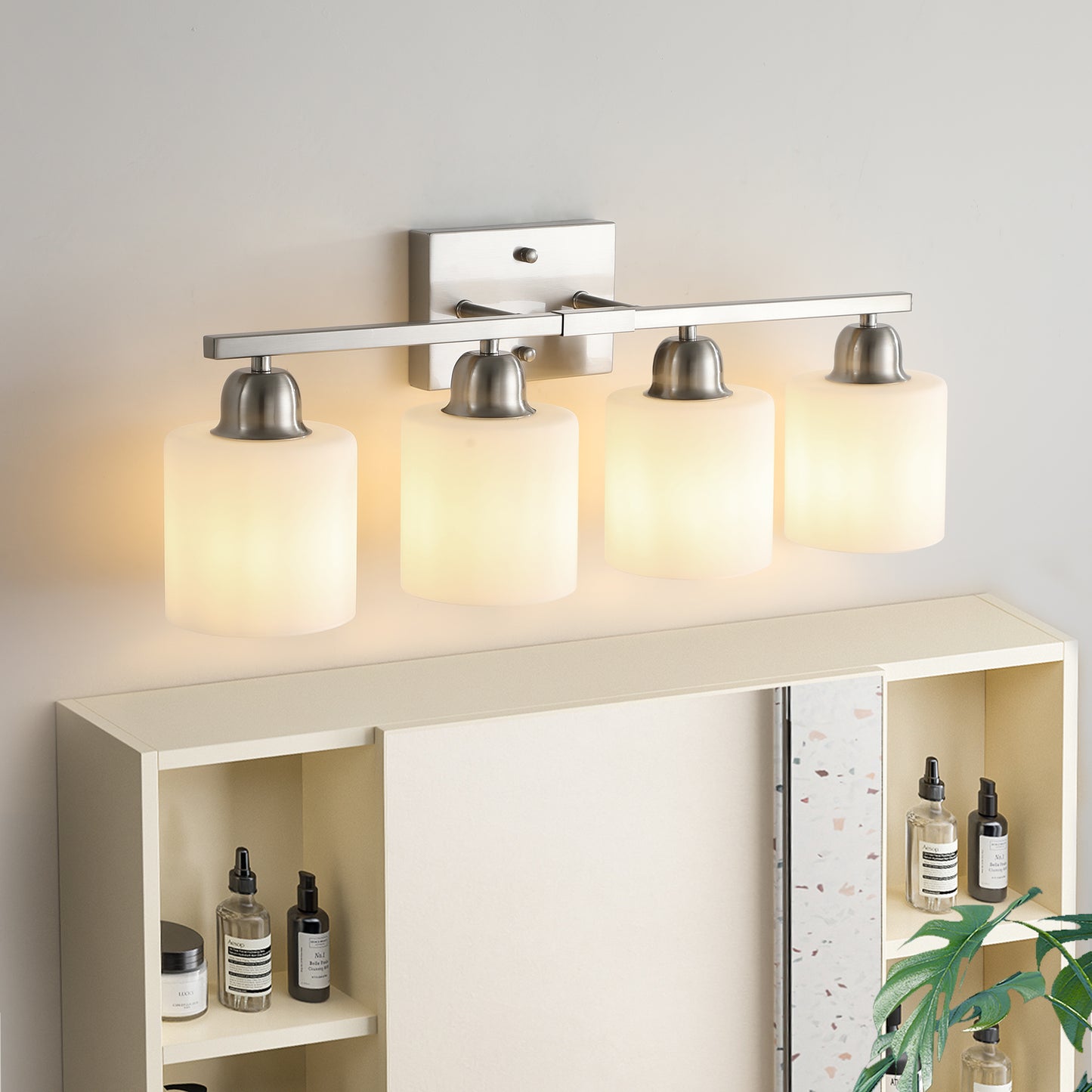 4-Light Brushed Nickel Vanity Wall Light with Frosted Glass - view 3