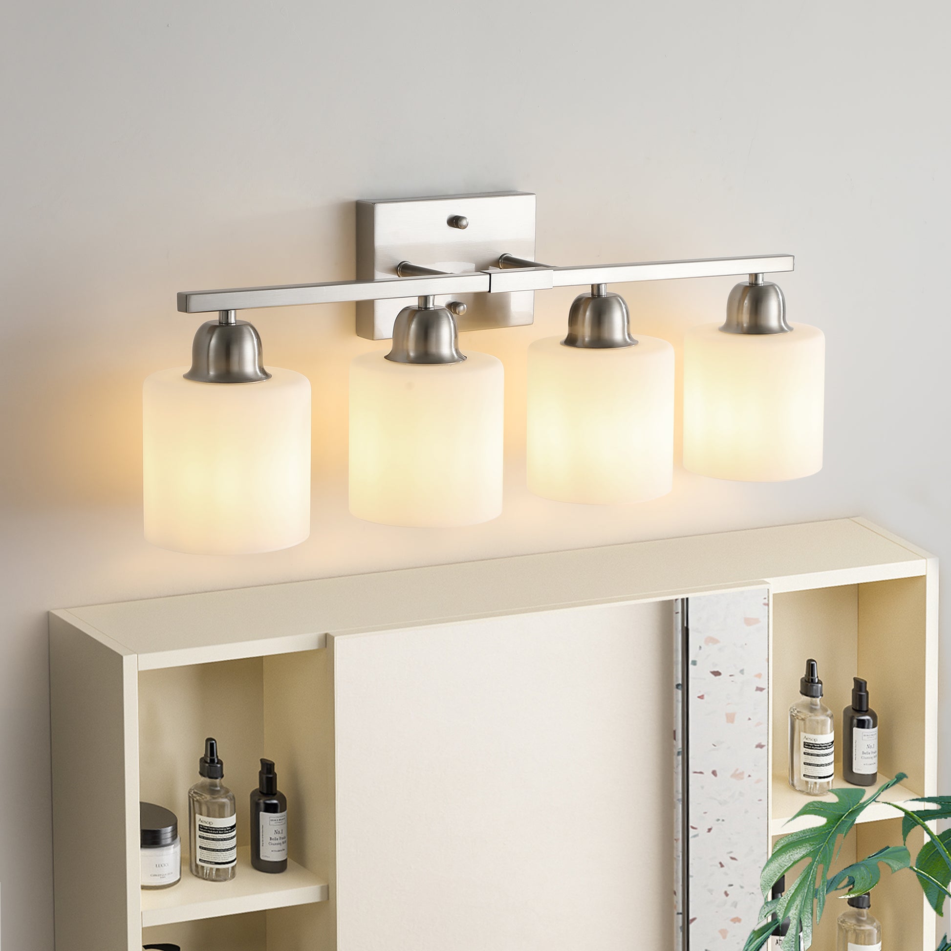 4-Light Brushed Nickel Vanity Wall Light with Frosted Glass - view 3